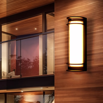 6.22 in. 1-Light Black Outdoor Integrated LED Outdoor Hardwired Wall Sconce with Cylinder Shade
