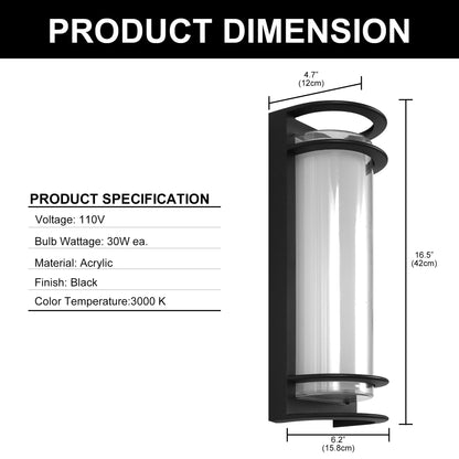 6.22 in. 1-Light Black Outdoor Integrated LED Outdoor Hardwired Wall Sconce with Cylinder Shade