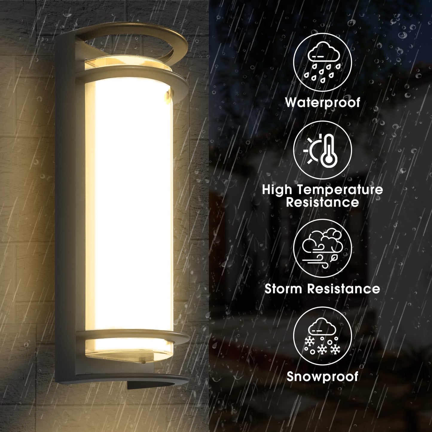 YANSUN Outdoor LED Wall Light with Glass Shade, Black Exterior Wall Sconce 30W 3000K Warm Light Modern Porch Patio Wall Fixture