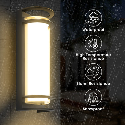 YANSUN Outdoor LED Wall Light with Glass Shade, Black Exterior Wall Sconce 30W 3000K Warm Light Modern Porch Patio Wall Fixture