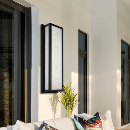 25 in. 30-Watt Black Outdoor Rectangle Hardwired Integrated LED Lantern Wall Sconce with Resin Shade 3000K Waterproof