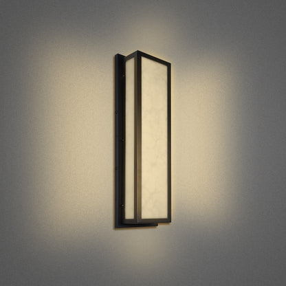 25 in. 30-Watt Black Outdoor Rectangle Hardwired Integrated LED Lantern Wall Sconce with Resin Shade 3000K Waterproof