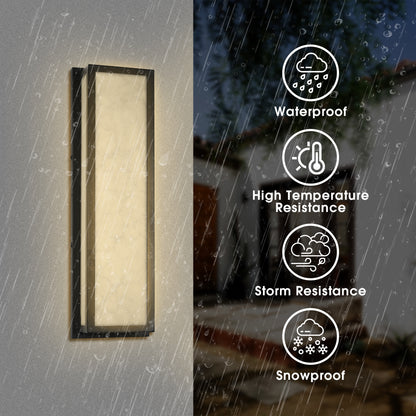 25 in. 30-Watt Black Outdoor Rectangle Hardwired Integrated LED Lantern Wall Sconce with Resin Shade 3000K Waterproof
