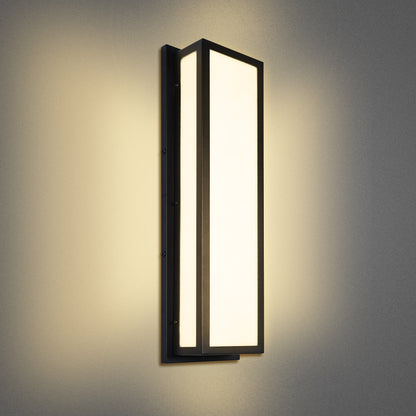 25 in. 30-Watt Black Outdoor Rectangle Hardwired Integrated LED Lantern Wall Sconce with Resin Shade 3000K Waterproof