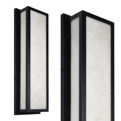 25 in. 30-Watt Black Outdoor Rectangle Hardwired Integrated LED Lantern Wall Sconce with Resin Shade 3000K Waterproof