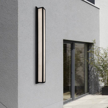 41 in. 30-Watt Black Outdoor Rectangle Hardwired Integrated LED Lantern Wall Sconce with Resin Shade 3000K Waterproof