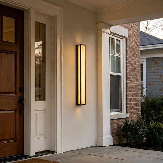 YANSUN 40.6in Outdoor LED Wall Light, IP65 Waterproof Linear Wall Sconce, 30W 3000K Warm Light Faux Alabaster Exterior Fixture Black