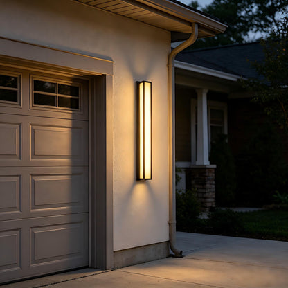 YANSUN 40.6in Outdoor LED Wall Light, IP65 Waterproof Linear Wall Sconce, 30W 3000K Warm Light Faux Alabaster Exterior Fixture Black
