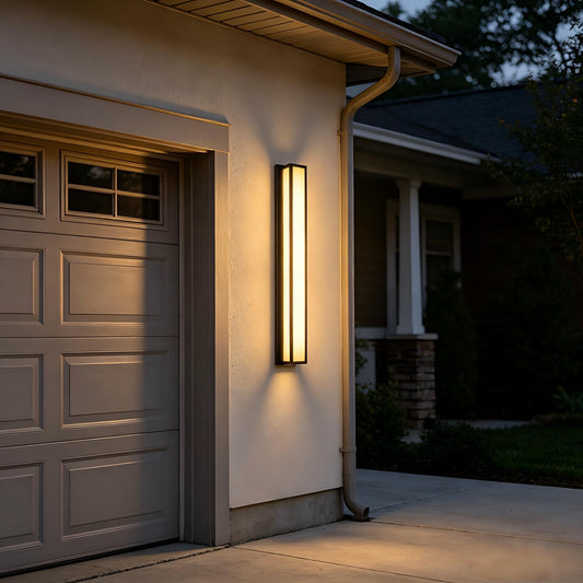 YANSUN 40.6in Outdoor LED Wall Light, IP65 Waterproof Linear Wall Sconce, 30W 3000K Warm Light Faux Alabaster Exterior Fixture Black