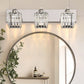 YANSUN 3-Light LED Crystal Vanity Light 4.33in Square KD Shade Chrome Finish 3CCT Dimmable Mirror Light Fixture 15W Integrated LED