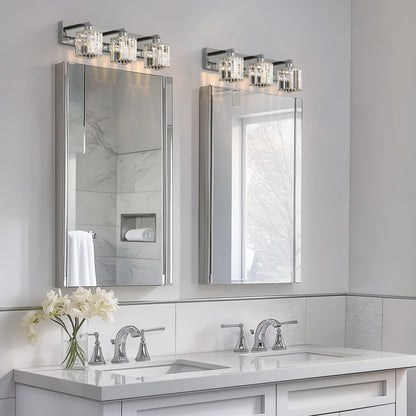 YANSUN 3-Light LED Crystal Vanity Light 4.33in Square KD Shade Chrome Finish 3CCT Dimmable Mirror Light Fixture 15W Integrated LED