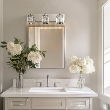 24 in. 3-Light Elegant Crystal Bathroom Integrated LED Vanity Light, Chrome Finish with Clear Glass Shades