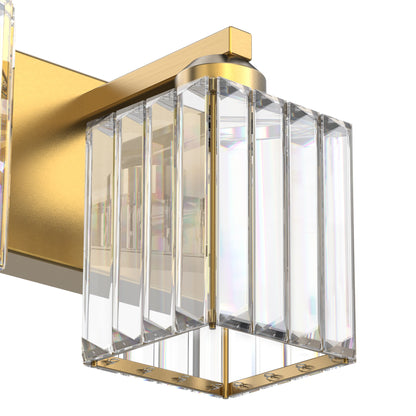 YANSUN 24 in. 3-Light Gold Square LED Vanity Light in Antique Brass with Crystal Shade for Bathroom and Makeup Room