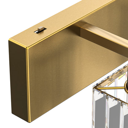 YANSUN 24 in. 3-Light Gold Square LED Vanity Light in Antique Brass with Crystal Shade for Bathroom and Makeup Room