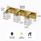 YANSUN 24 in. 3-Light Gold Square LED Vanity Light in Antique Brass with Crystal Shade for Bathroom and Makeup Room