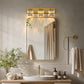 YANSUN 24 in. 3-Light Gold Square LED Vanity Light in Antique Brass with Crystal Shade for Bathroom and Makeup Room