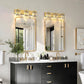 YANSUN 24 in. 3-Light Gold Square LED Vanity Light in Antique Brass with Crystal Shade for Bathroom and Makeup Room
