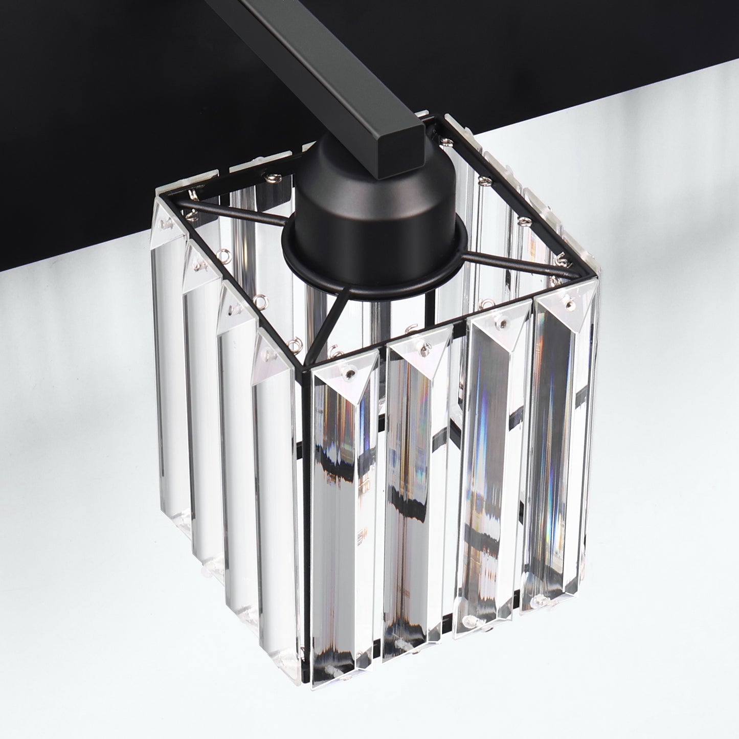 YANSUN 32 In. 4-Light Square LED Vanity Light in All-Black with Crystal Shade for Bathroom and Makeup Room