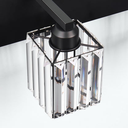 YANSUN 32 In. 4-Light Square LED Vanity Light in All-Black with Crystal Shade for Bathroom and Makeup Room