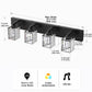 32 in. 4-Light Modern Crystal Black Bathroom Integrated LED Vanity Light Fixture with Clear Glass Shades