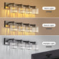 32 in. 4-Light Modern Crystal Black Bathroom Integrated LED Vanity Light Fixture with Clear Glass Shades