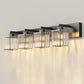 YANSUN 32 In. 4-Light Square LED Vanity Light in All-Black with Crystal Shade for Bathroom and Makeup Room