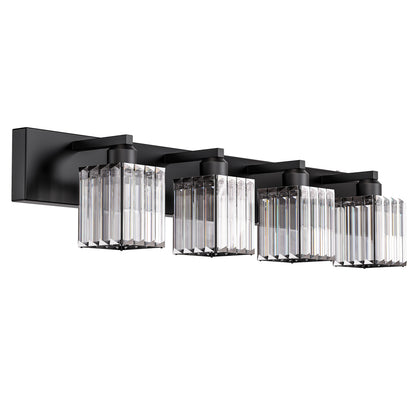 32 in. 4-Light Modern Crystal Black Bathroom Integrated LED Vanity Light Fixture with Clear Glass Shades