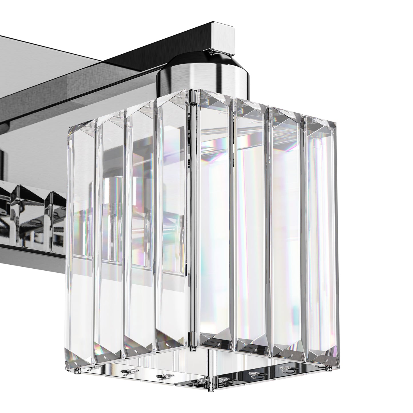 YANSUN 32 in. 4-Light Square Chrome LED Vanity Light with Crystal Shade for Mirror