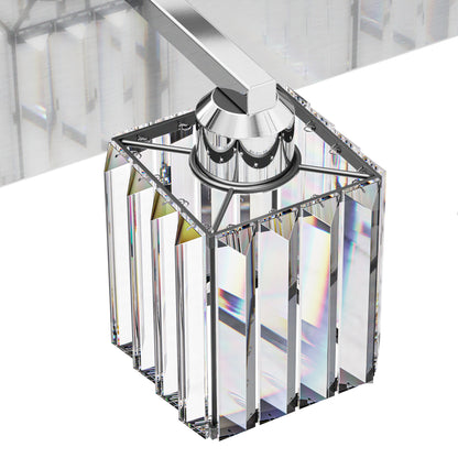 YANSUN 32 in. 4-Light Square Chrome LED Vanity Light with Crystal Shade for Mirror