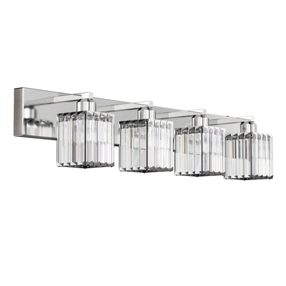 YANSUN 32 in. 4-Light Square Chrome LED Vanity Light with Crystal Shade for Mirror
