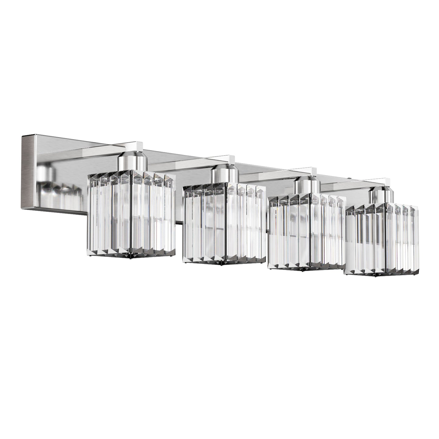 YANSUN 32 in. 4-Light Square Chrome LED Vanity Light with Crystal Shade for Mirror