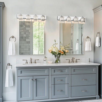 32 in. 4-Light Modern Chrome Bathroom Integrated LED Vanity Light Fixture with Clear Crystal Shades