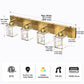 YANSUN 4-Light LED Bathroom Vanity Light Brass Finish Modern Mirror Light with Square Crystal Shades Integrated LED Wall Fixture