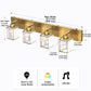 YANSUN 4-Light LED Bathroom Vanity Light Brass Finish Modern Mirror Light with Square Crystal Shades Integrated LED Wall Fixture