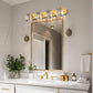 YANSUN 4-Light LED Bathroom Vanity Light Brass Finish Modern Mirror Light with Square Crystal Shades Integrated LED Wall Fixture