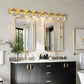 32 in. 4-Light Modern Crystal Bathroom Vanity Light Integrated LED Fixture, Gold with Clear Glass Shades