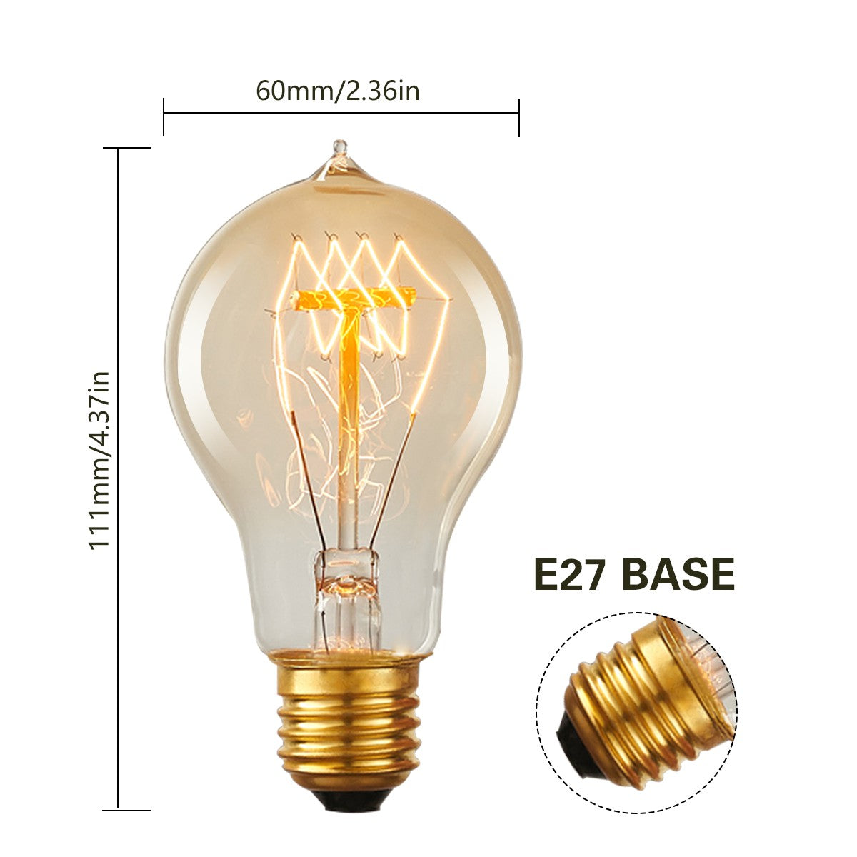 YANSUN 60-Watt Equivalent Vintage A19 Dimmable Edison Incandescent Light Bulb 2700K, (4-Pack)