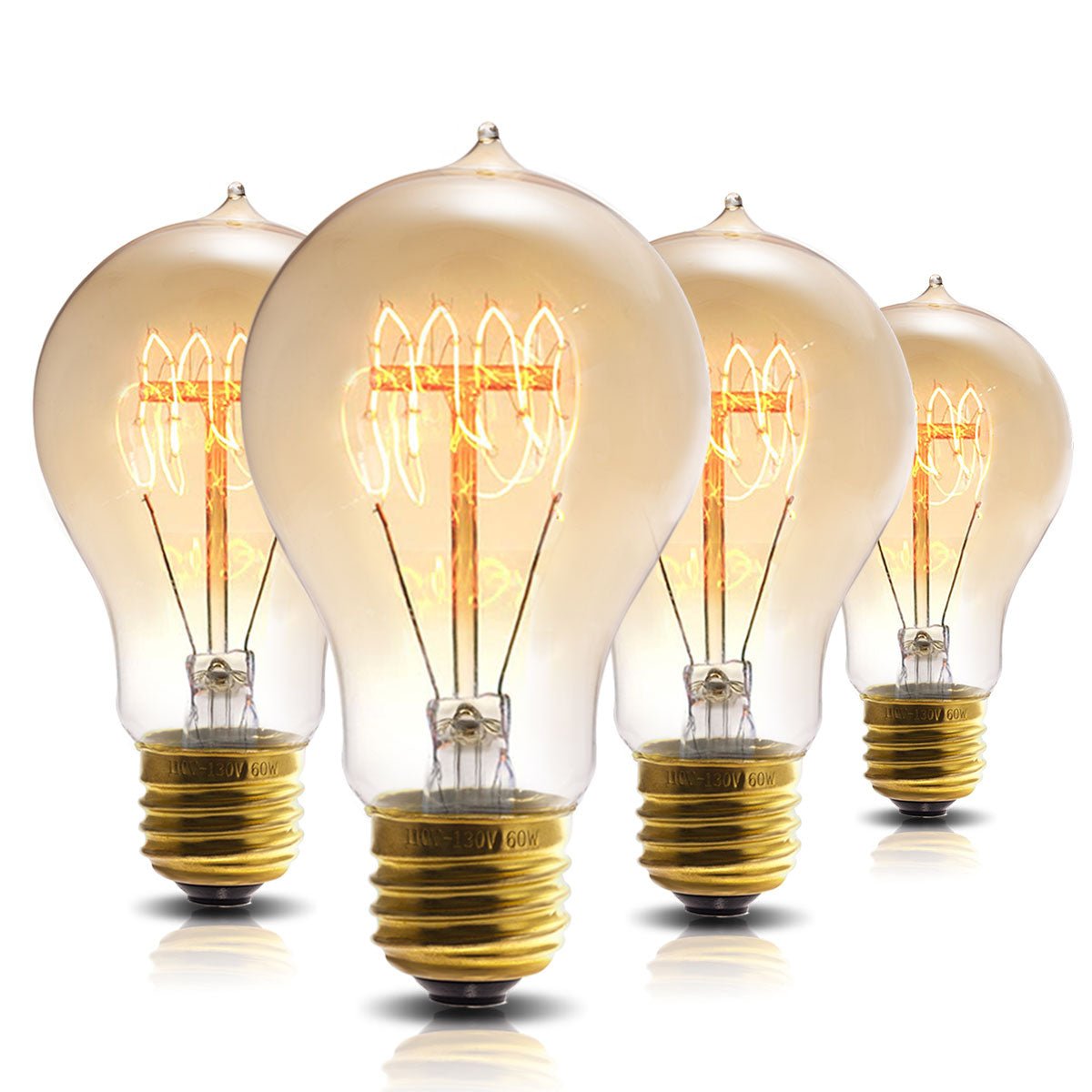 YANSUN 60-Watt Equivalent Vintage A19 Dimmable Edison Incandescent Light Bulb 2700K, (4-Pack)