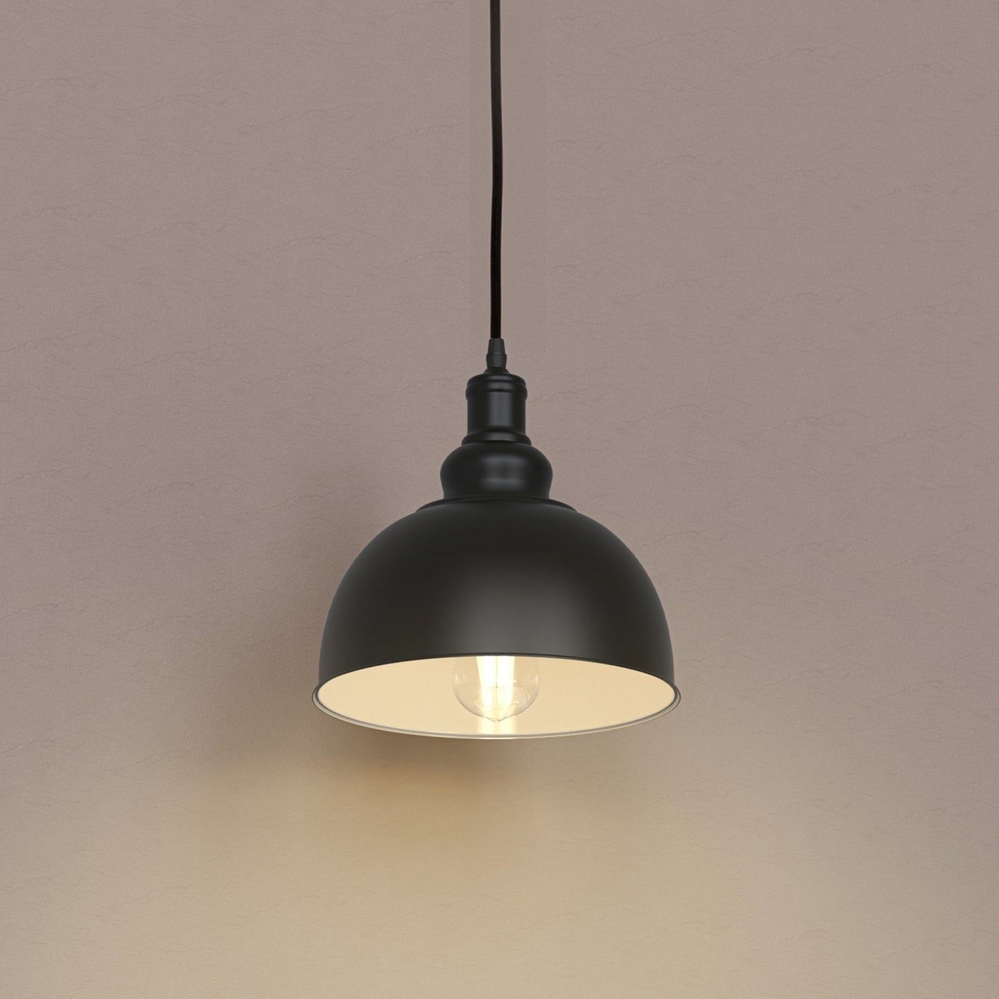 YANSUN Single-Light Pendant with Spun Metal Shade, Matte Black Finish, 9.8-Inch Diameter, Industrial Style, 16.4-Ft Cord