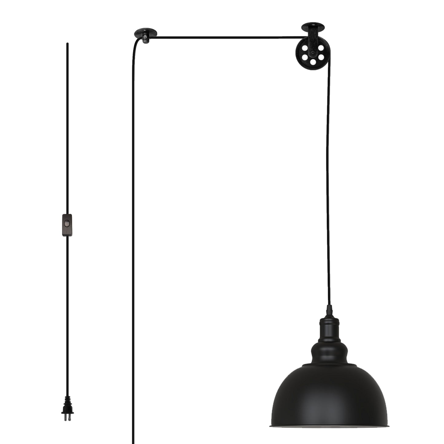 YANSUN 9.8in Black Metal Pendant Light with Iron Shade and 5m Cable E26 Bulb Not Included