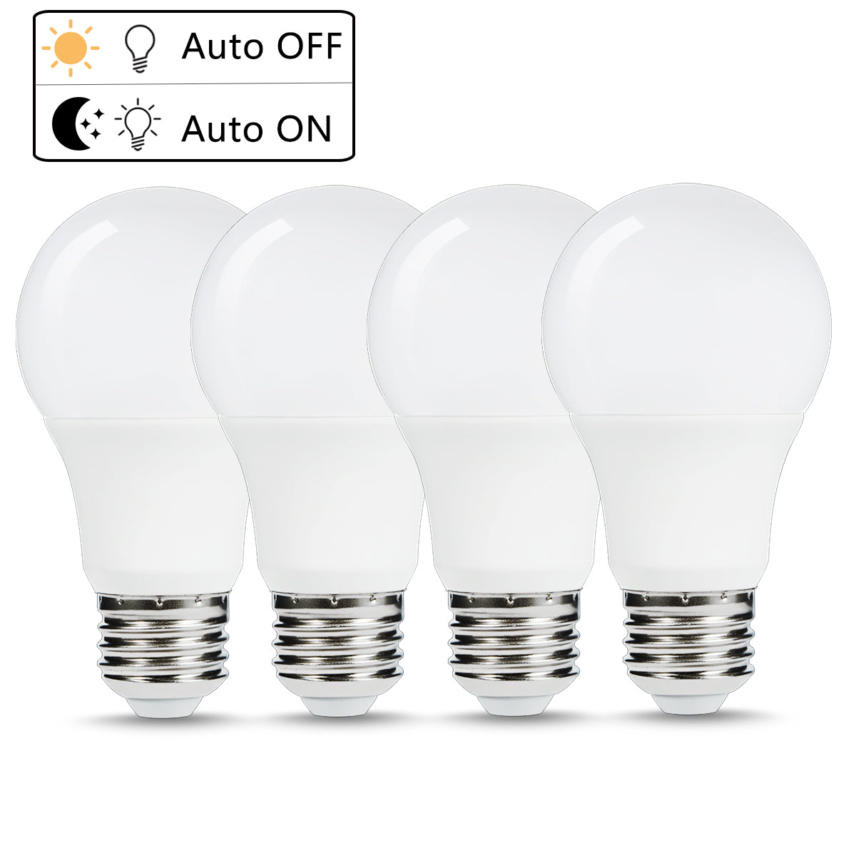 YANSUN 4-Pack 6W LED Light Sensor Bulb A19 E26, 2700K Warm White, 40W Equivalent