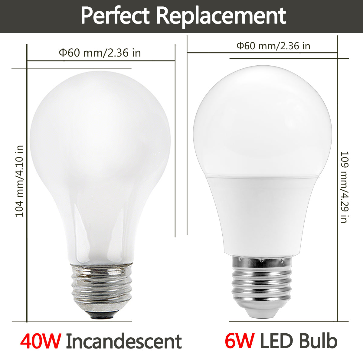 YANSUN 4-Pack 6W LED Light Sensor Bulb A19 E26, 2700K Warm White, 40W Equivalent