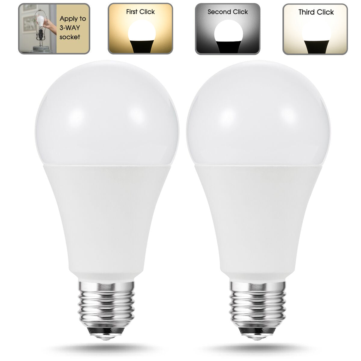 YANSUN 8-Watt Equivalent 2700K A21 3-Way LED Light Bulb Soft White/Daylight/Neutral White (2-Pack)