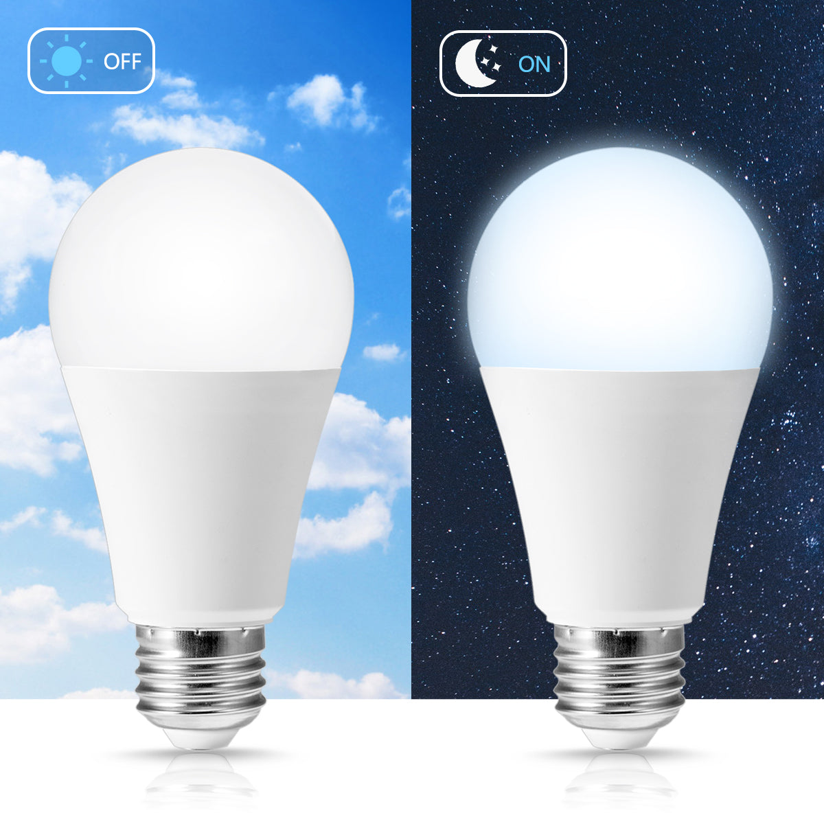 YANSUN 60W Equivalent A19 LED Light Bulb Dusk to Dawn Sensor, Daylight 5000K (2-Pack)