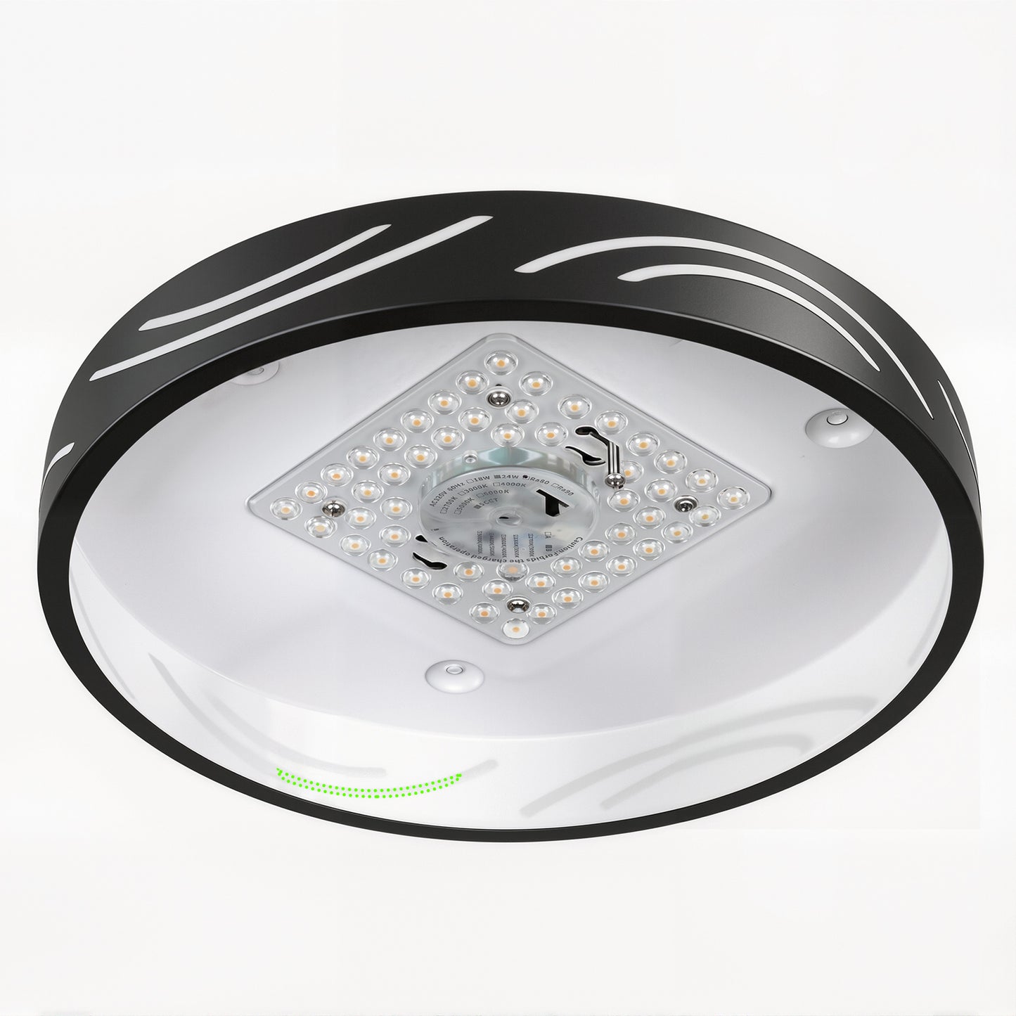 YANSUN 11. 8in Matte Black Integrated LED Flush Mount Ceiling Light with Round Plastic Shade, Dimmable 5-Level Switch for Foyer