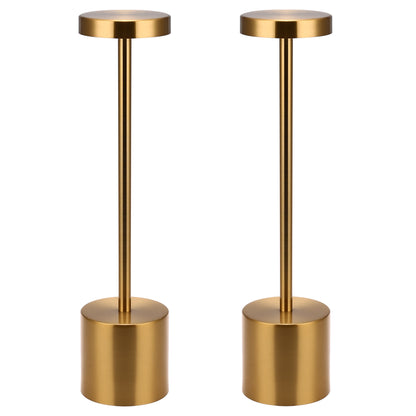 13.4 in. Gold Cordless Rechargeable Integrated LED Table Lamp, Modern Portable Stepless Brightness Desk Lamps (2-Pack)