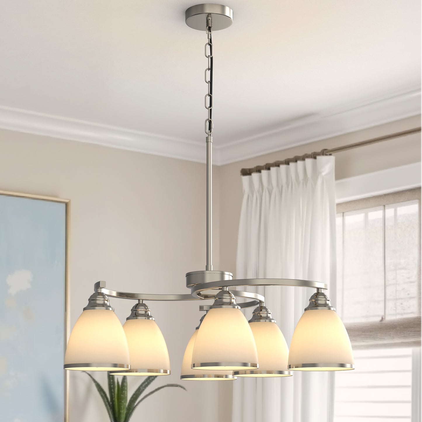 YANSUN 6-Light Pendant Light Fixture, Nickel Finish, Twisted Tube Design, E26 Bulb Socket, Non-Integrated Light Source