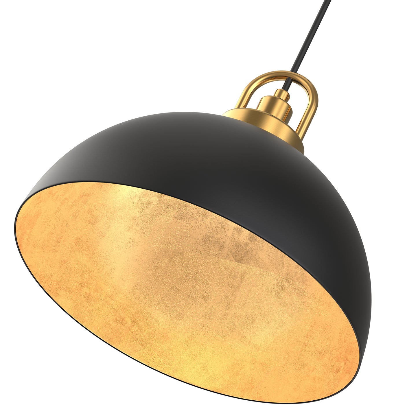 YANSUN Set of 2 KD Pendant Lights with Black and Gold Leaf Interior, Integrated LED, 5W, 110V