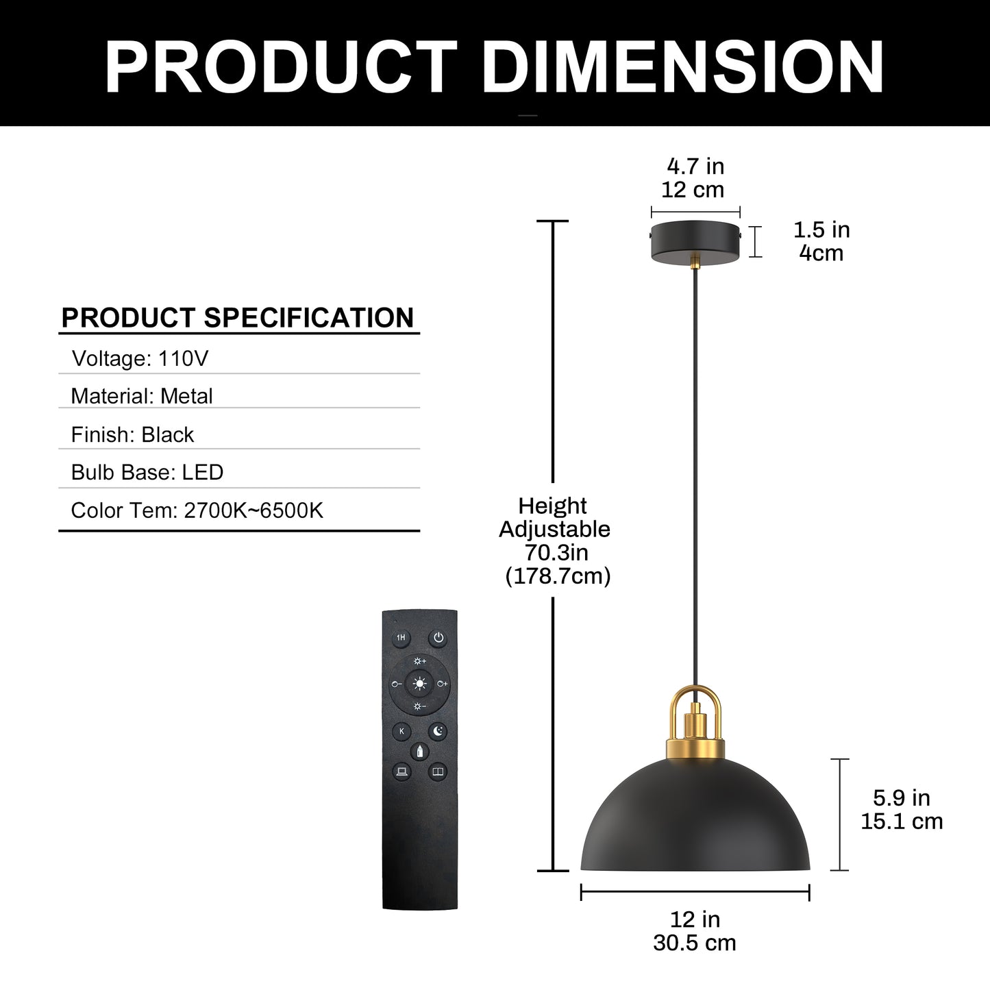 YANSUN Set of 2 KD Pendant Lights with Black and Gold Leaf Interior, Integrated LED, 5W, 110V