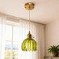 YANSUN 5.12  in. Gold Pendant Light w/ Green Glass Flower Shade E26 Hanging Light Fixture for Kitchen Island Dining Room 2-Pack